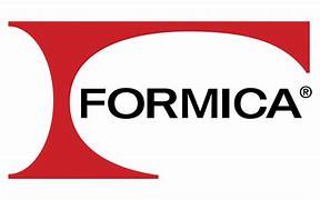 Logo of formica featuring a red swoosh and the word "formica" in black uppercase letters, with a registered trademark symbol.